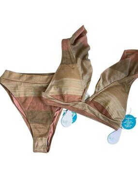 WET SWIMWEAR Addyson Ruffle Bikini Set in Metallic Stripe- M